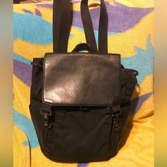 GUCCI Rucksack Backpack Nylon Leather Trim Slingback Daypack Gucci Backpack Black Bags for Men for sale | eBay main image 2